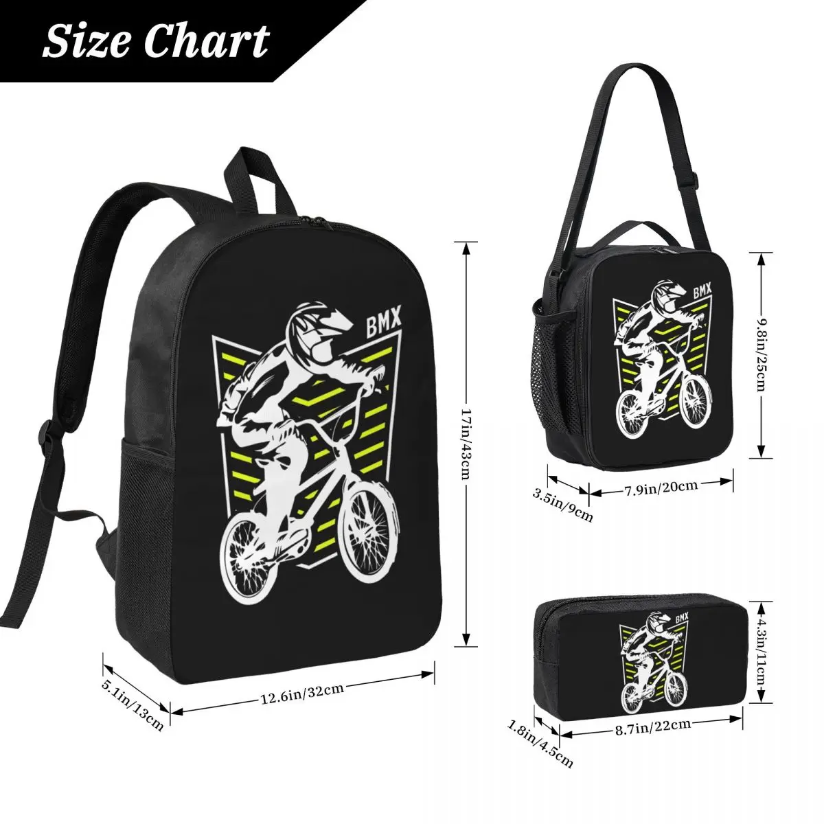 Bmx Apparel Bmx Bike Old School Patch Backpack BookBag School Bag Computer Shoulder Bags 3ps Insulated Lunch Bag Pencil Case