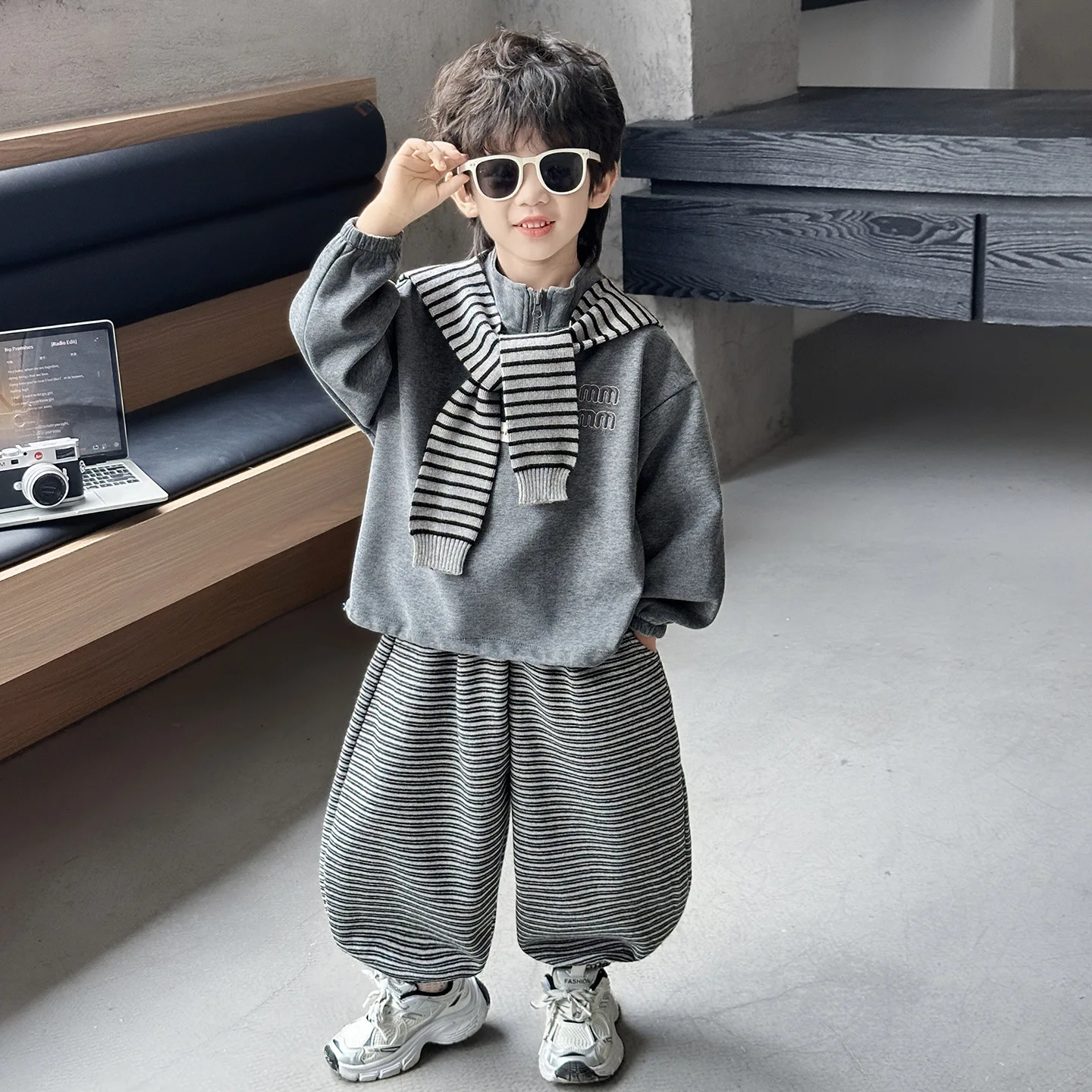 Autumn Children's Outfit Boys Loose Sports Set Breathable Comfortable Kids Shawl+ Sweatshirts+Pants 3pcs Suits 2-11 Years
