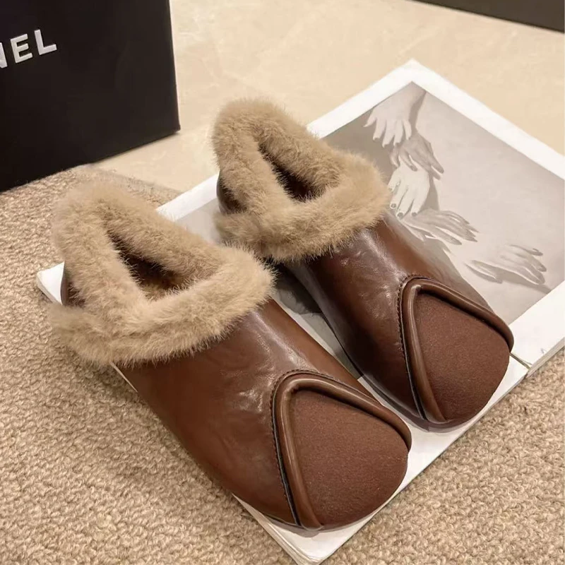 

Women Fur Flats Shoes Casual Sneaker Winter Short Plush Loafers Shoes Woman Warm Snow Boots Trend Running Walking Zapatos