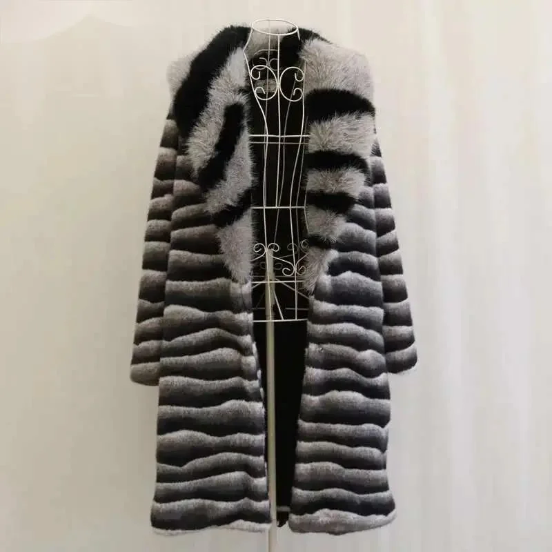 Men's Autumn Winter New Mink Fur Coat Imitation Casual 2024 Contrast Color Long Sleeve Male Overcoat SVF5