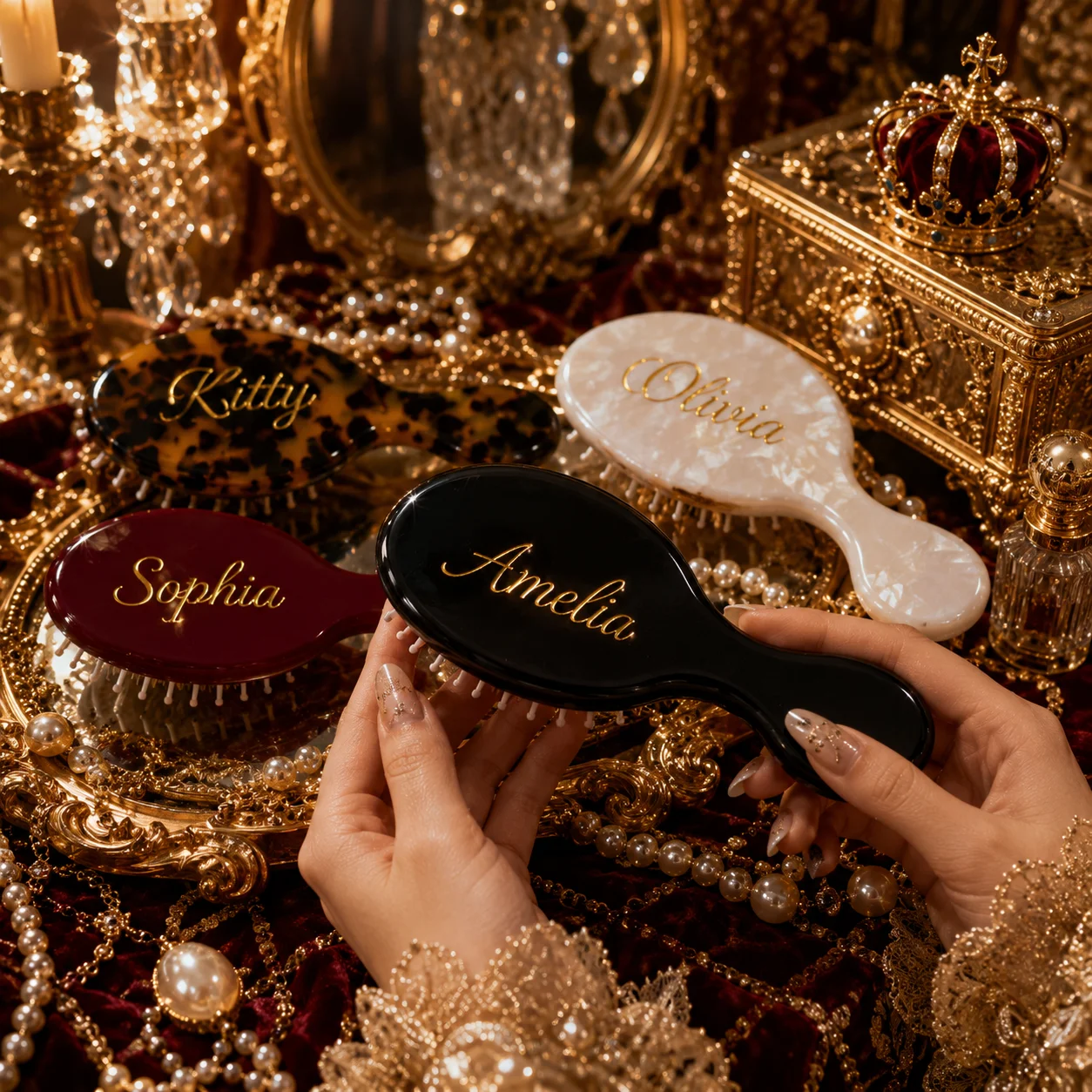 Custom Acetate Hair Comb Gold Foil Text Pocket Comb Wedding Bridesmaid Gifts Engraved Acetate Fiber Brush Gift For Her Bridal view 4