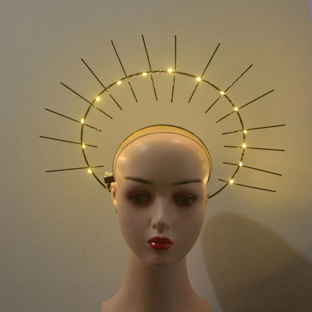 

Light Up Flashing Women Halo Crown Goddess Sunburst Spiked Headband Bridal Angel Tiaras Costume Wedding Festival Halloween