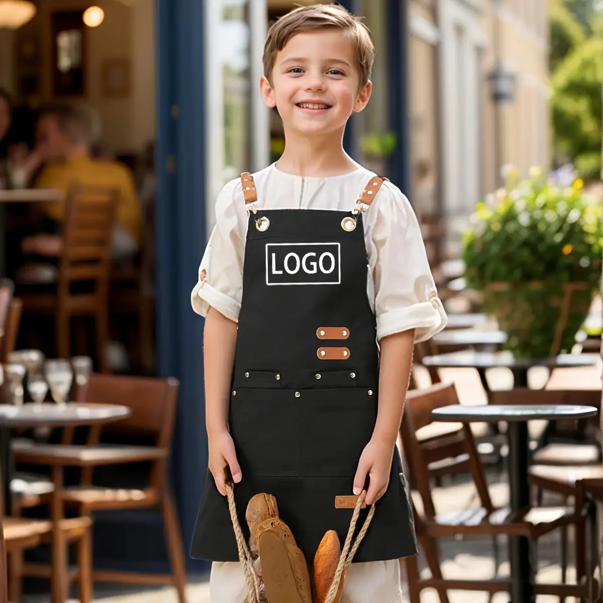 Personalized Custom Logo Kids Apron Adjustable Canvas Art Smock with Pockets for Painting Crafts Cooking Kitchen Boys Girls Gift