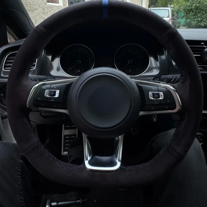 

Hand-stitched Black Suede Golf 7 GTI Golf R MK7 Polo GTI 2015 2016 Accessories Car Steering Wheel Cover For Volkswagen Scirocco