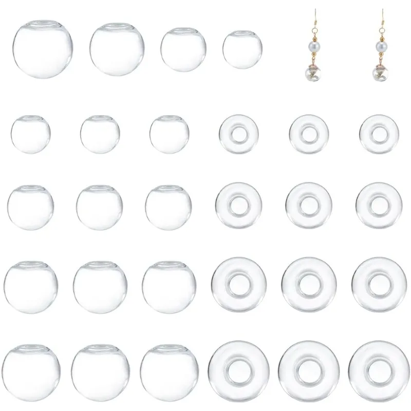 

200pcs Mini Glass Globe 4 Size Glass Orbs Ball Wish Glass Ball Bottle Glass Spheres UV Planet Crystal Craft Ball for UV Resin