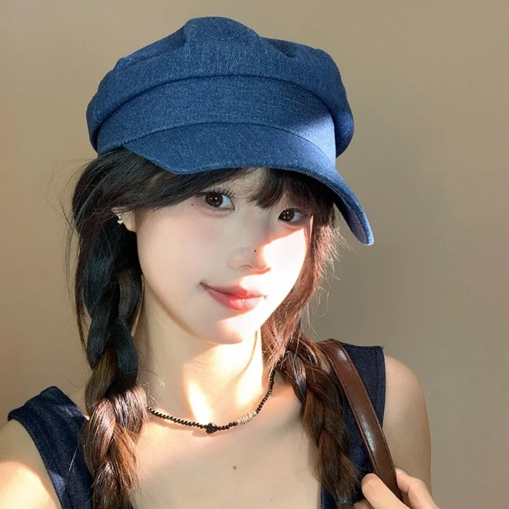 

Casual Vintage Denim Berets Newsboy Leisure Octagonal Cap Women Flat Peaked Hats Ladies
