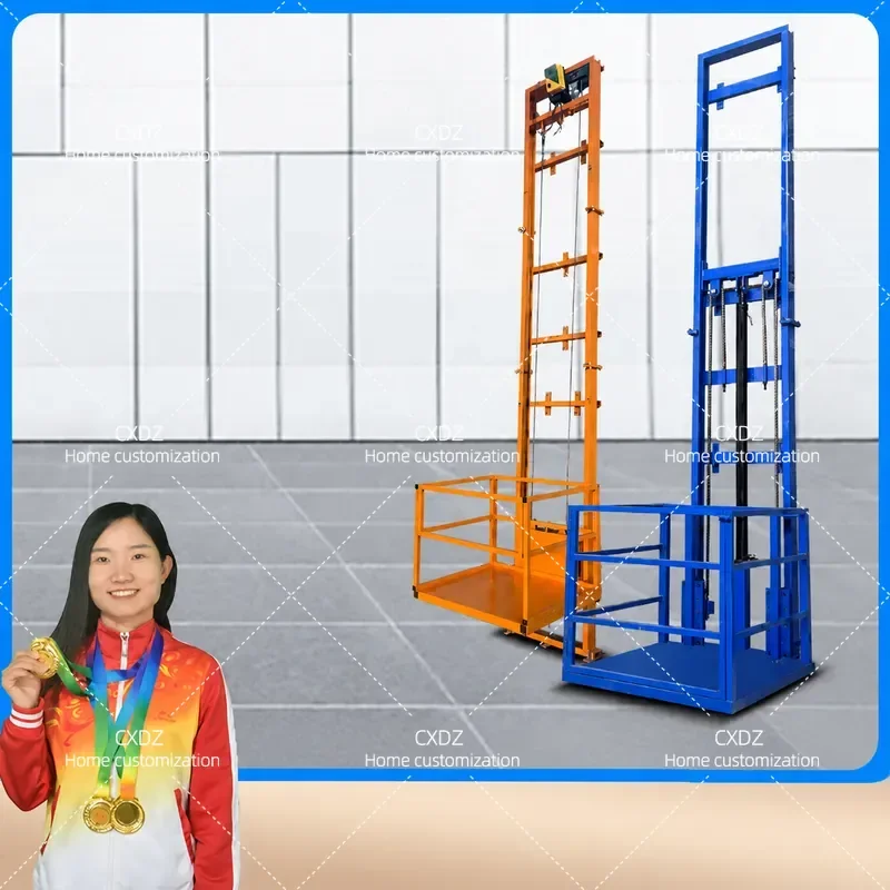 Fixed small electric hydraulic lift freight elevator warehouse duplex building single guide rail lifting platform 1 ton