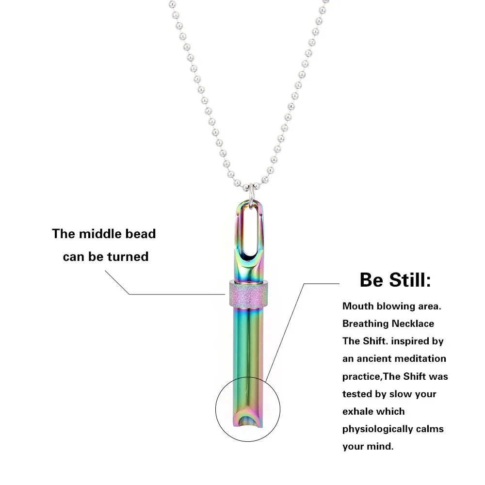 Stainless Steel Rotating Decompression Meditation Pendants Breathing Resistance Mindfulness Anxiety Relief Whistle Necklace