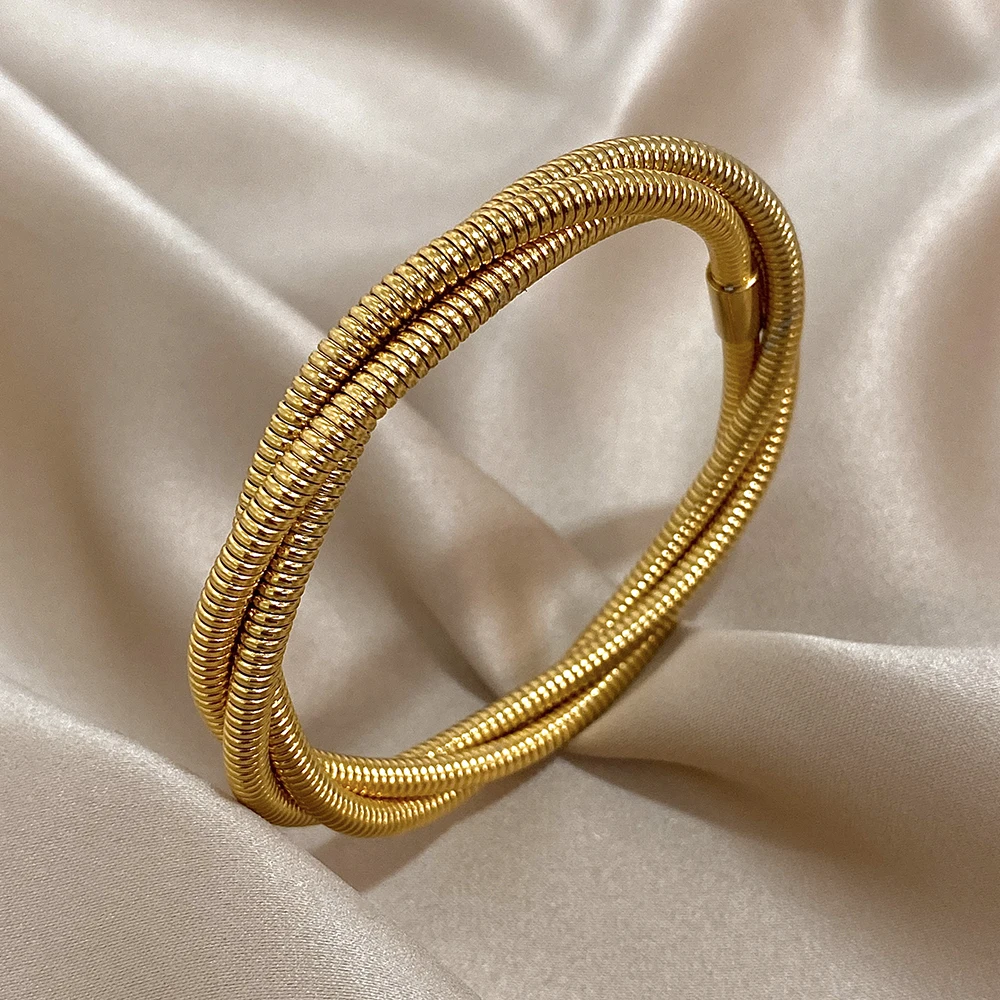 

Vintage Golden Waterproof Stainless Steel Bangles Bracelet for Women Glossy Multilayer Snake Chain Bangle Hand Jewelry Gift New