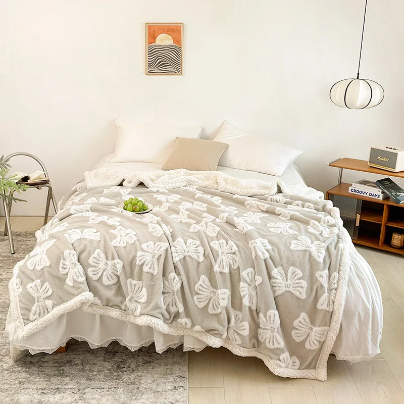 

Soft Lamb Wool Blanket Double Layer Warm Plush Winter Bed Sofa Throw Cozy Solid Color Fuzzy Comfort Blanket for Nap Travel Use