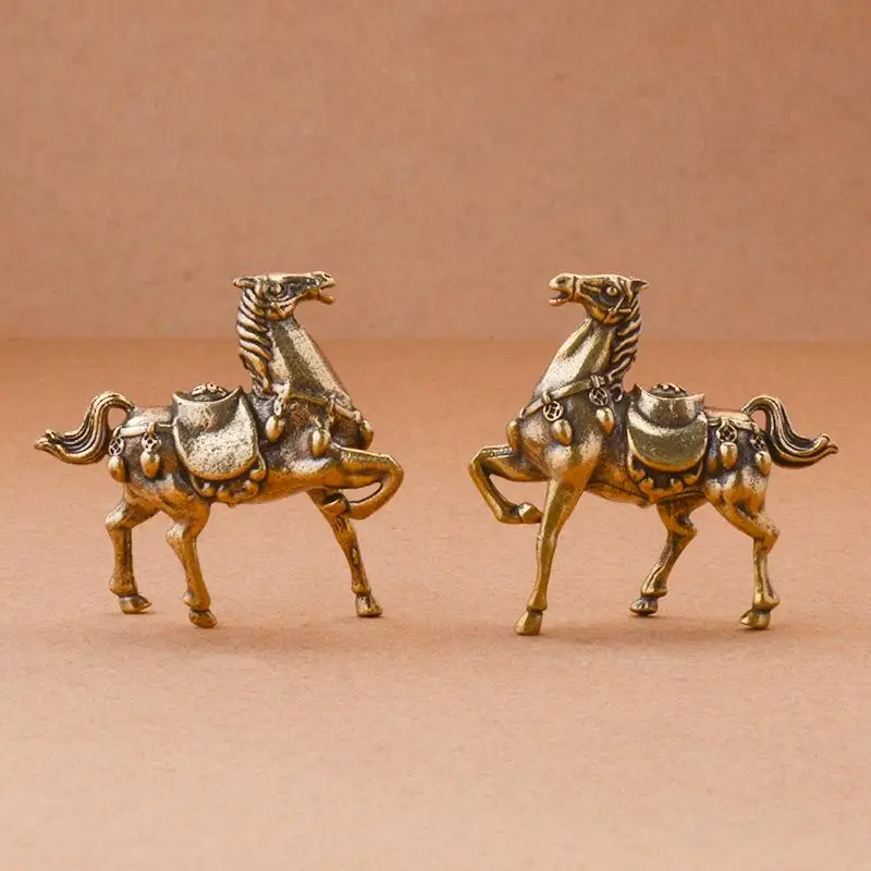 Hot Brass War Horse Small Ornament Home Desktop Decoration Retro Pure Copper Horse Crafts Copper Figurines Enthusiasts Collect