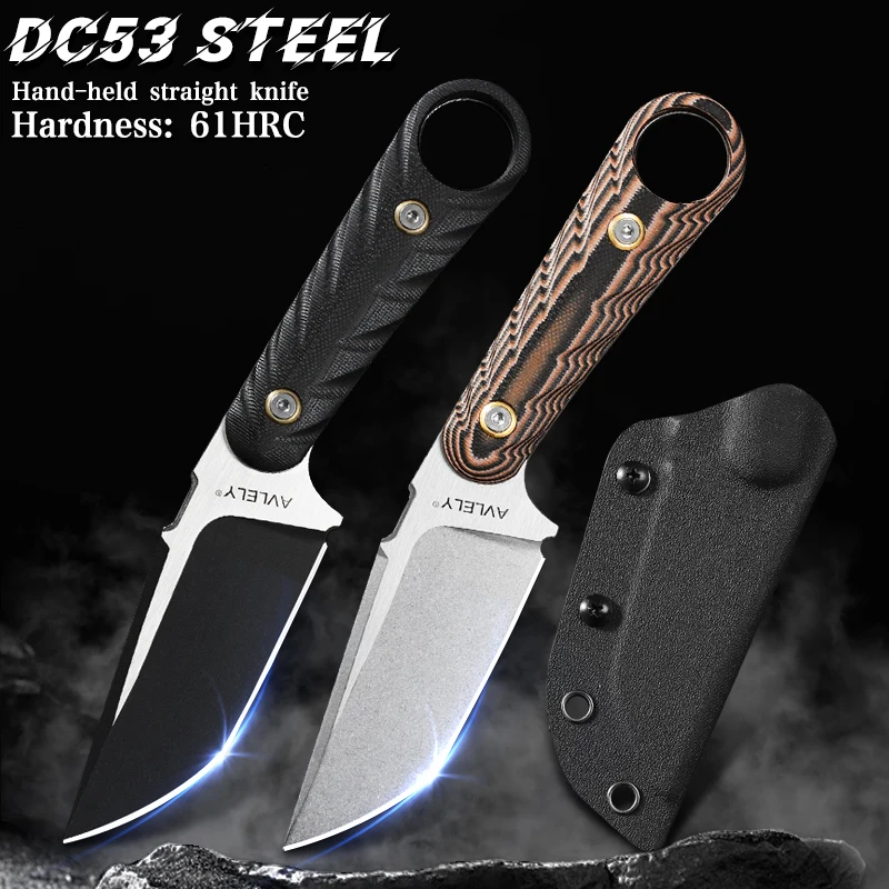 High-hardness DC53 steel straight-edge knife; ideal for outdoor hiking and camping; everyday carry (EDC) tool (includes sheath)