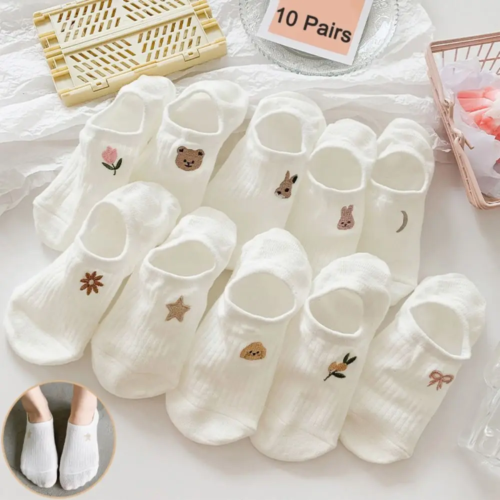 10Pairs Flower Animal Thin Boat Socks Breathable Non-slip Sweet Short Socks Cartoon Hosiery Summer Invisible Socks Summer
