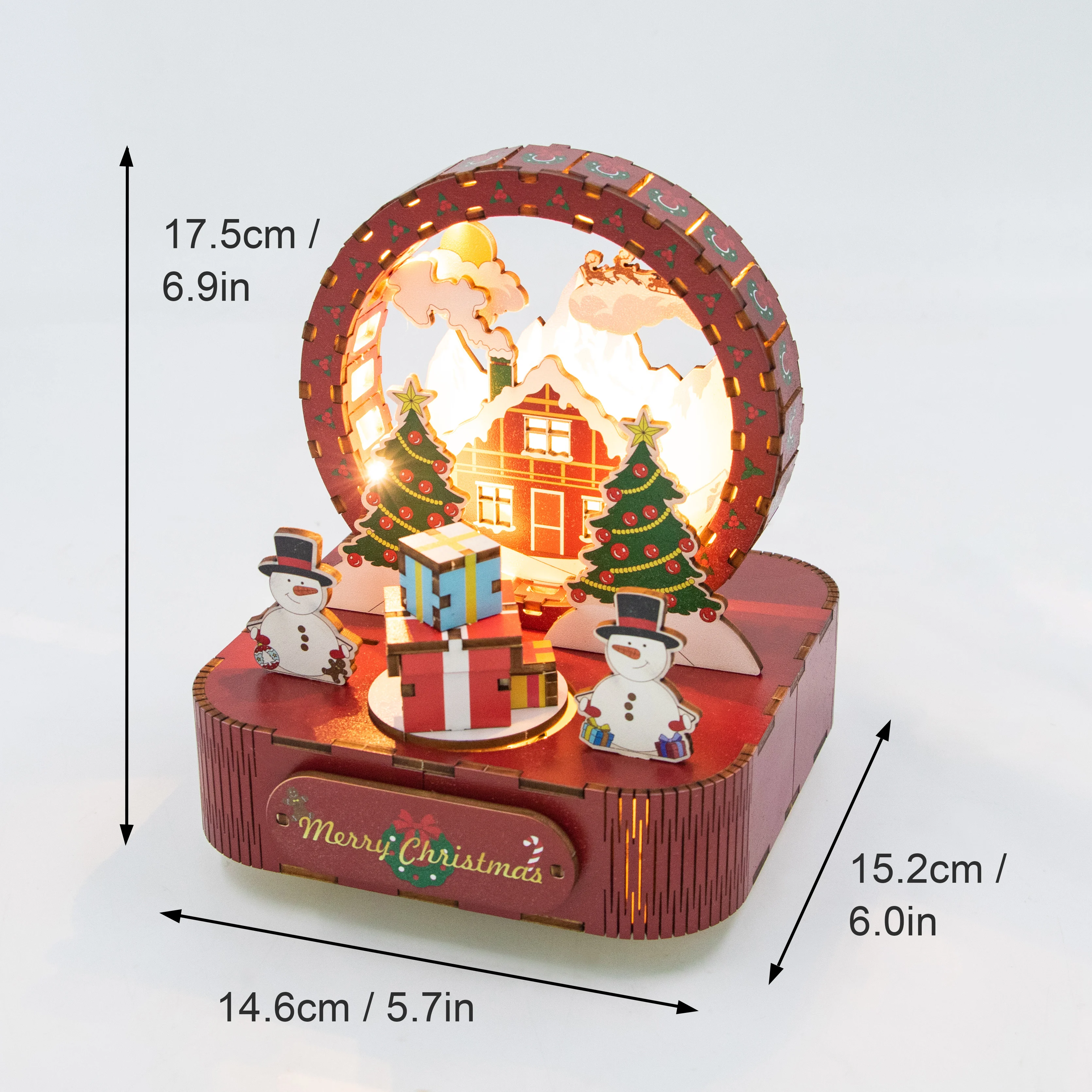 Kits de construção em miniatura de madeira, faça você mesmo, caixa de música de feliz natal, pode mover carrossel, casas de bonecas para amigos, presentes de aniversário