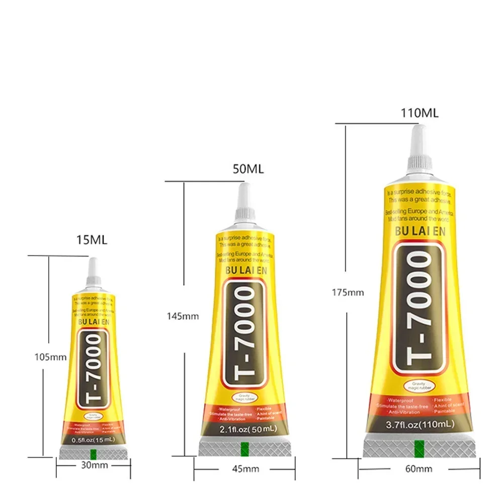 Adhésif de réparation de colle bricolage avec pointe applicateur de précision, contact noir, 15ml, 50ml, 110ml, T7000