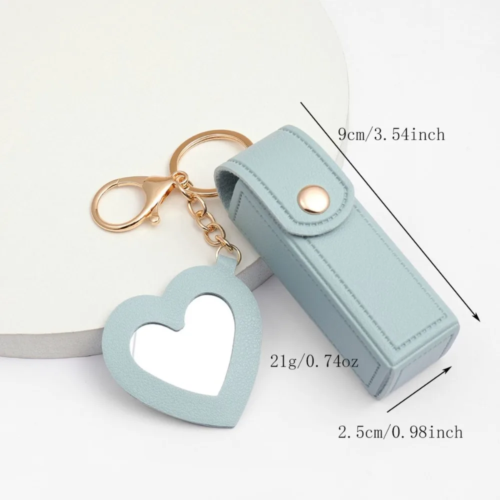 Leather Lipstick Bag Make Up Pouch Lip Balm Bag Keychain Holder Lipsticks Protective Cover with Mirror Portable Make up Tool Kit