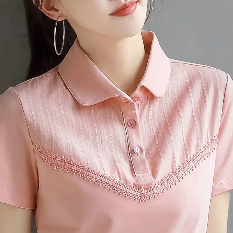 Female Tee 100℅ Cotton Button Slim T-shirts Plain Basic Women's Polo Shirts Cheap Tops Korean Style Youthful Elegant Aesthetic