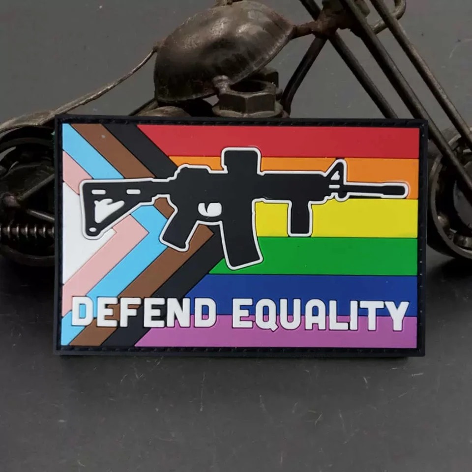 AR-15 Defend Equality Progress Pride Tactical Patch PVC Hook&Loop Patch Outdoor Military Morale Badge Clothing Backpack Stickers