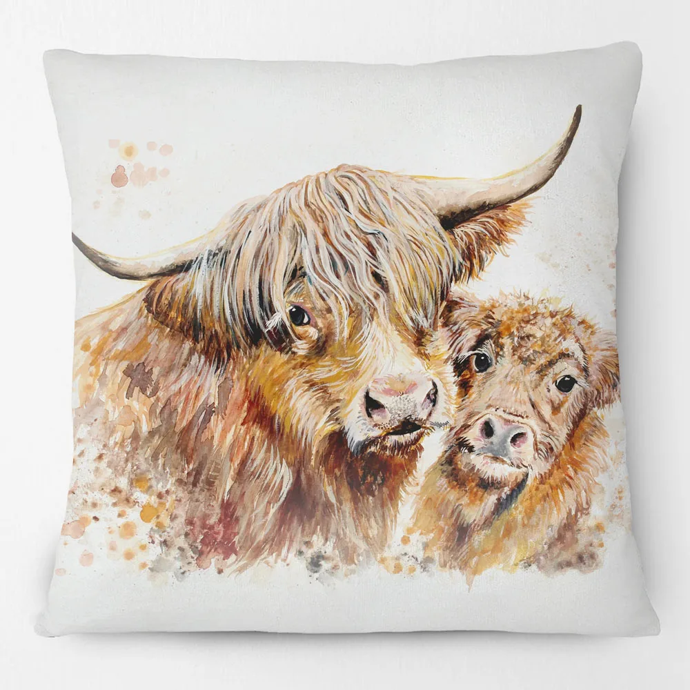 Highland Cows Hare Robin Bird Deer Donkey Animals Hand Painting Cushion Covers Decorative Pillow Case 45X45CM