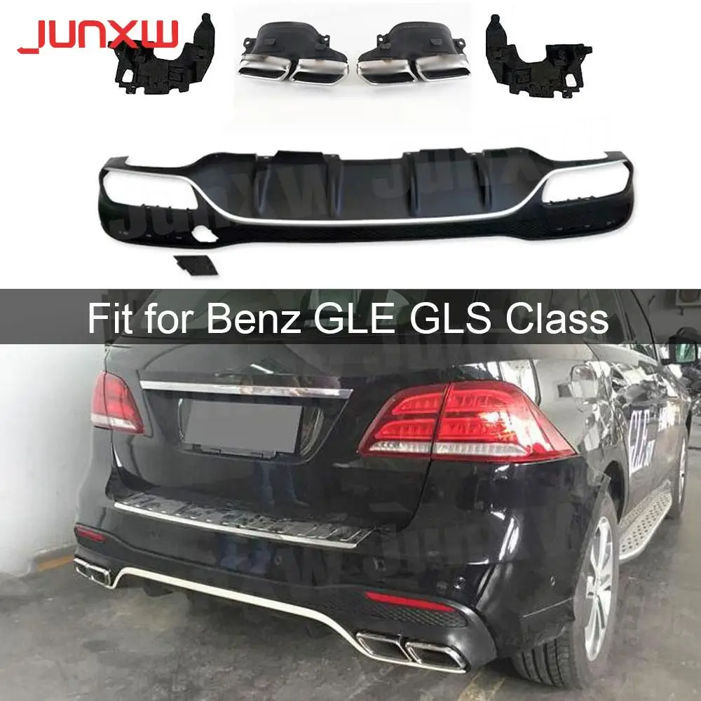 PP Black Rear Bumper Lip Diffuser with Exhaust Tips For Mercedes Benz GLE GLS Class W166 GLE63 AMG SUV 2016 -2018 Rear Diffuser