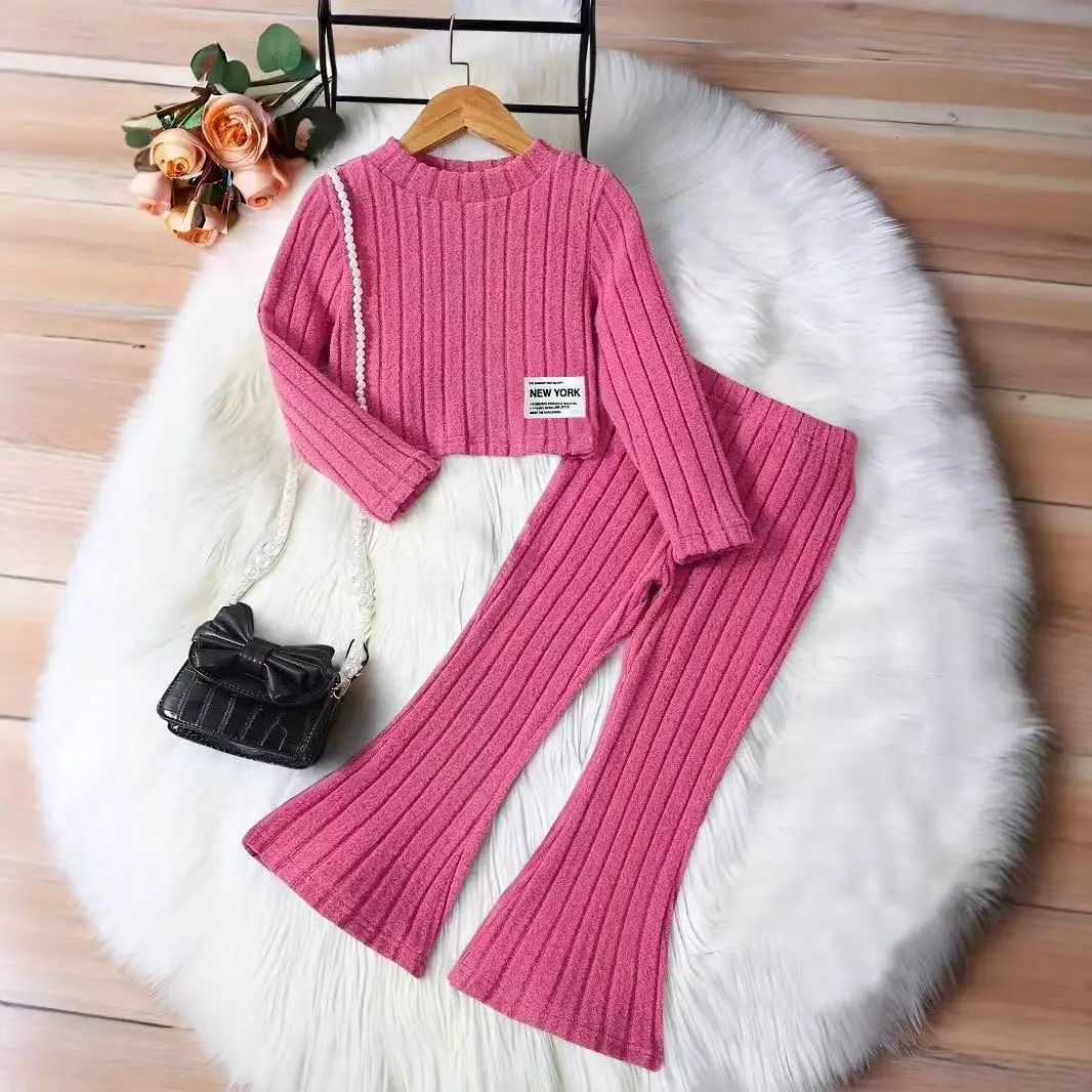 

Girls' Autumn Long Sleeve T-shirt Fashion Warm Bell-bottom Pants Set Spring Autumn Suitable 1-8 Years Old Female Treasure