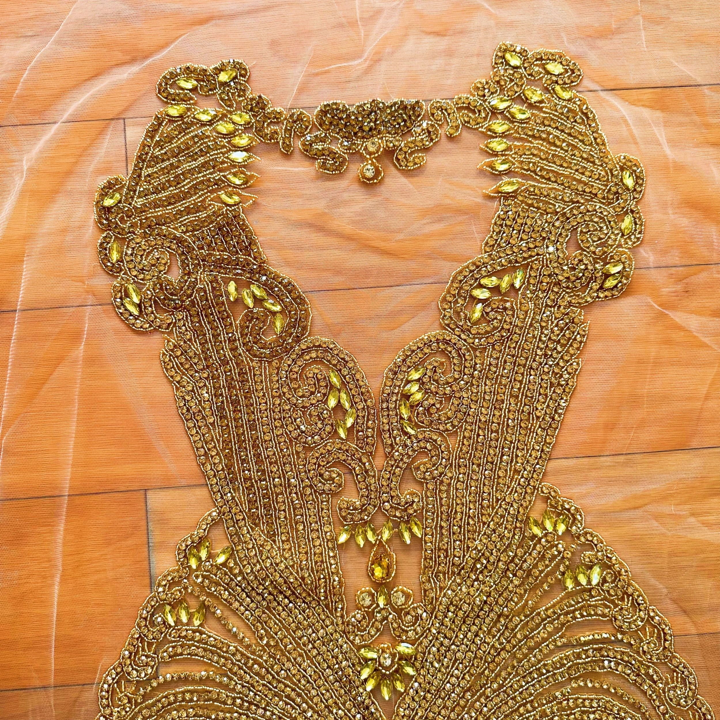 (1 unidad) parche con apliques de corpiño de diamantes de imitación dorados cosido a mano de cuerpo completo para vestido de fiesta de boda WDD1355