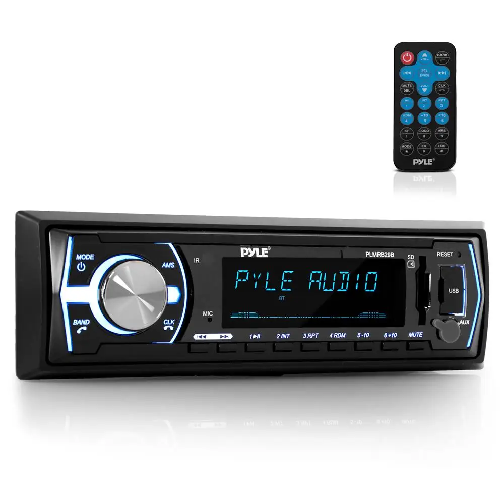 

Pyle Marine Bluetooth Stereo Radio - 12v Single DIN Style Boat In dash Radio Receiver System with Built-in Mic, Digital LCD, RC