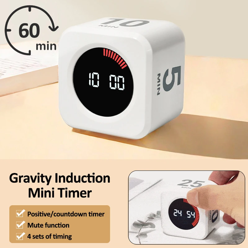 Mini Digital Kitchen Timers 60 Minute Visual Timer Productivity Cube Timer Countdown Clock for Study Cooking Baking Fitness