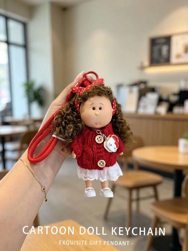 Adorable Knitted Doll Keychain Creative Cartoon Figurine Bag Pendant Changeable Clothes Female Version Small  Gift