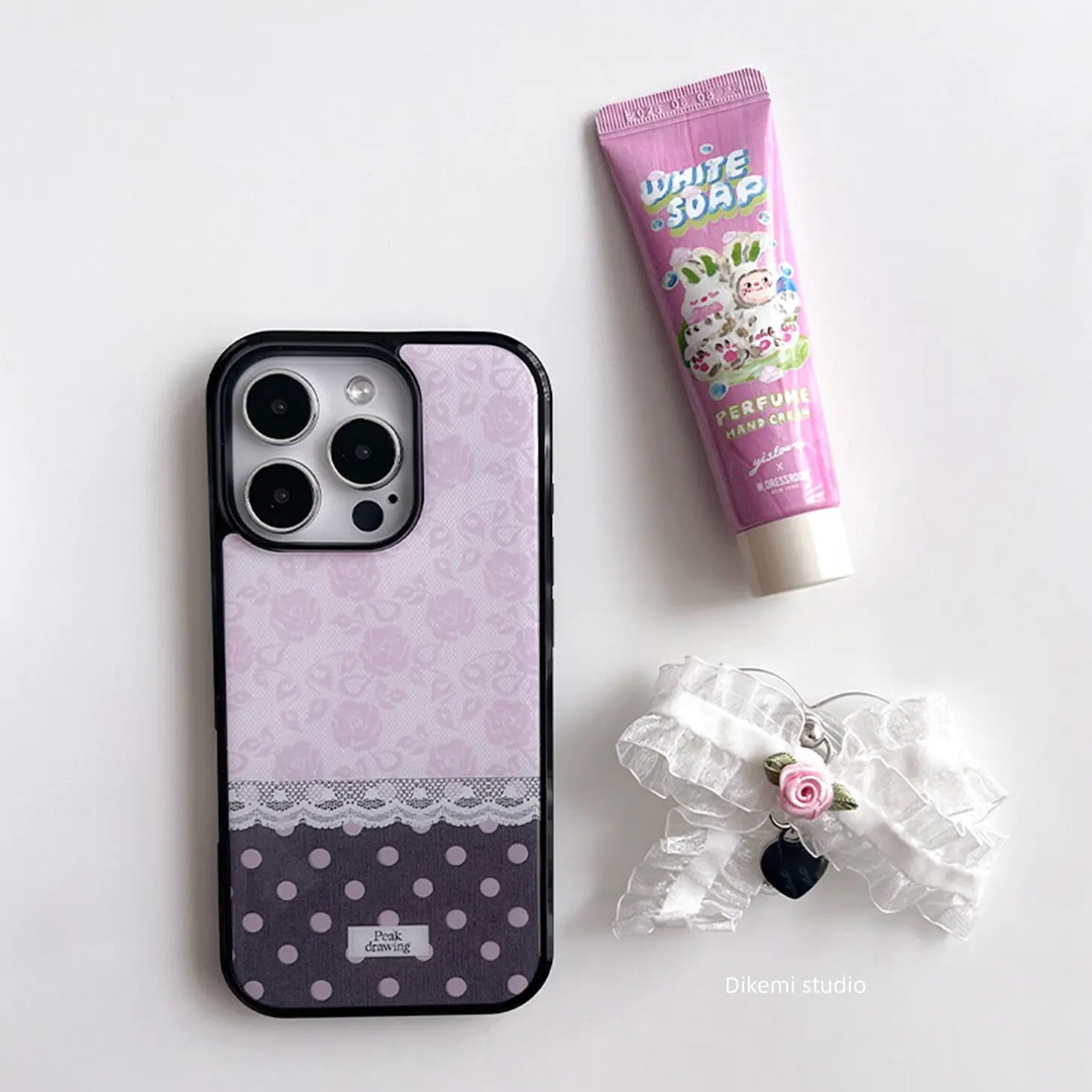 Korean Ins Pink Rose Lace Polka Dots Phone Case For iPhone 17 Air 16 Pro Max 15 14 Plus 13 12 11 Shockproof Silicone Back Cover