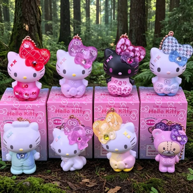 

Sanrio Hello Kitty Anime Figures Blind Box Toys Jelly Large Bow Black Skin Leopard Print Kt Collection Ornaments Gift