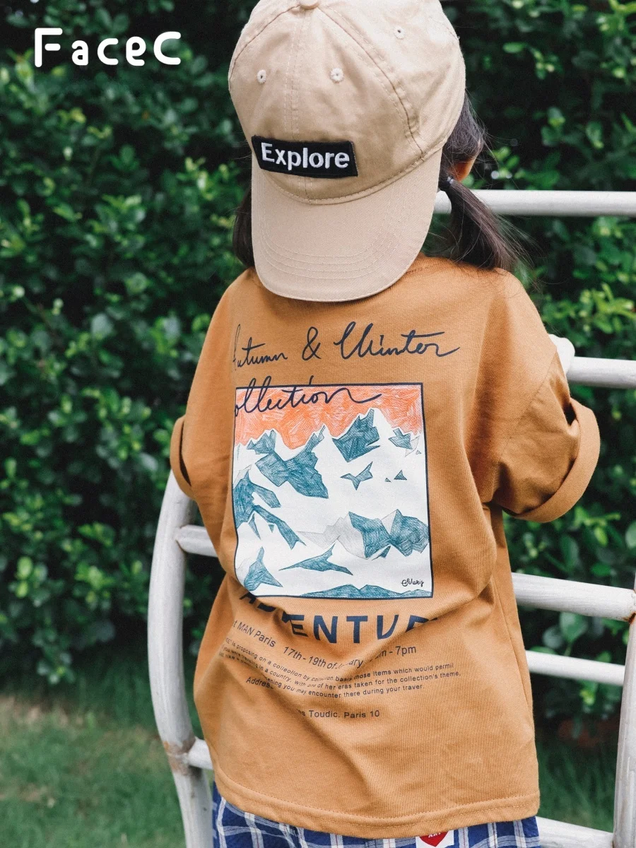 Pure Cotton Short Sleeve T-Shirt for Girls Summer New Loose Outdoor Camping Children's Clothing Breathable round Neck Top