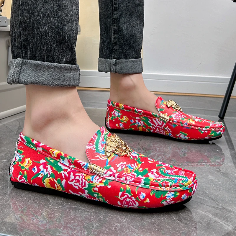 Designer Men Loafers Floral Driving Shoes Fashion Male Moccasins Plus Size 48 47 Man Flats Red Blue Party Wedding Shoes