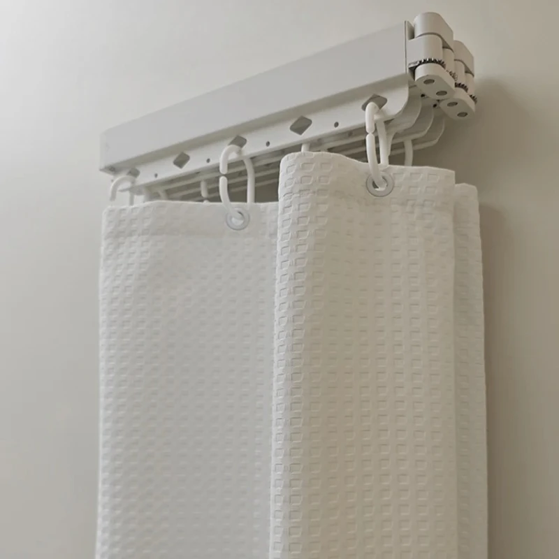 

‌Foldable Shower Curtain Waterproof - No Drill Wet Dry Separation Magnetic Seal Anti Mold Fabric for Bathroom‌