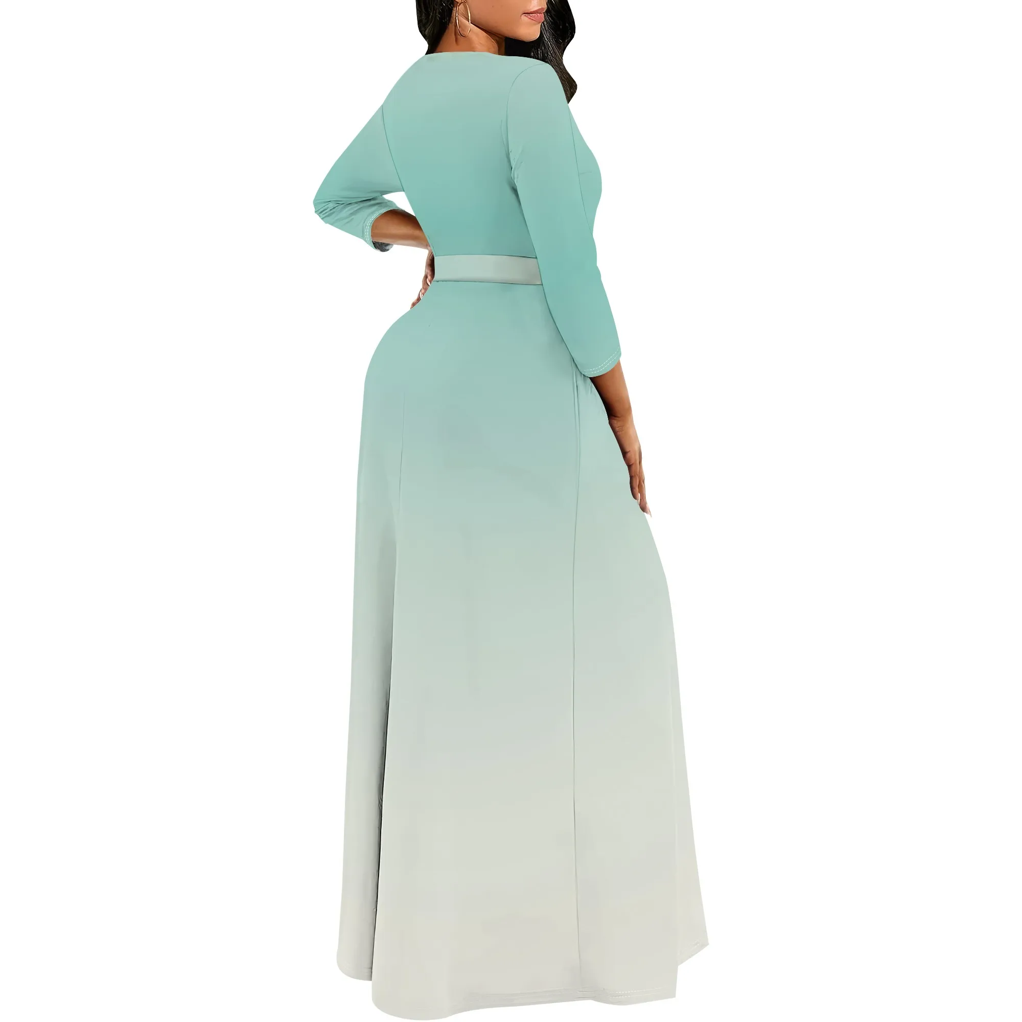 Plus Size Dresses for Curvy Women Sexy Long Sleeve Round Neck Wrap Floor Length Maxi Sundress with Belt Maxi Dress