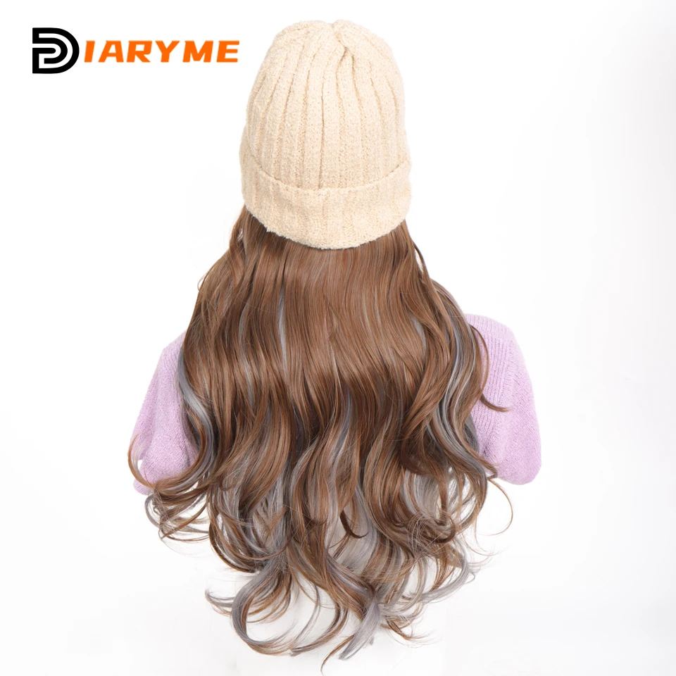 Hat Wig Beanies Hat With Hair Wigs For Women Synthetic Long Wavy Hair Warm Soft Ski Knitted Autumn Winter Cap Heat Resistant Fi