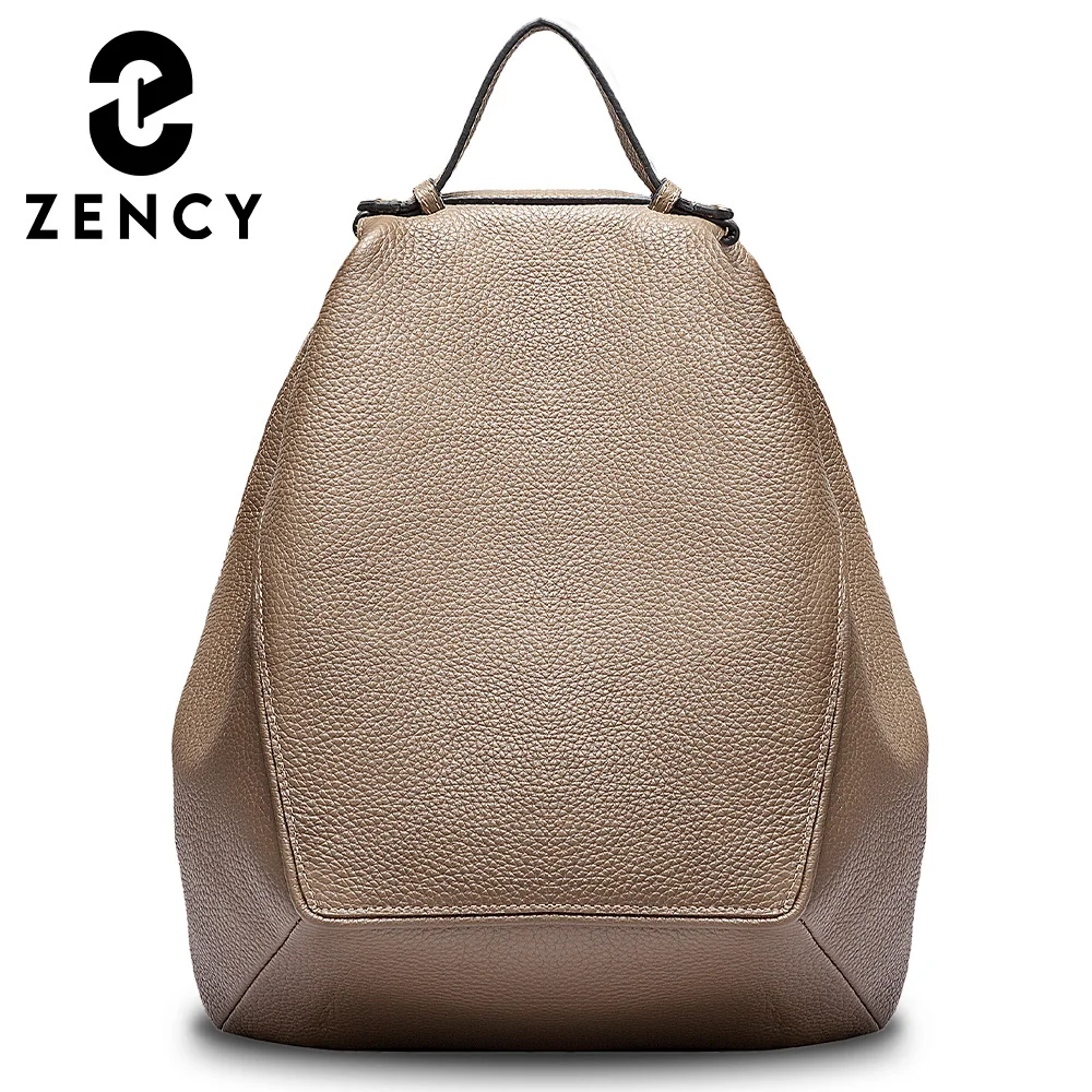 Zency Women Stylish Backpack Khaki 100% Genuine Leather Knapsack A4 Ipad 9.7'' Designer Rucksack