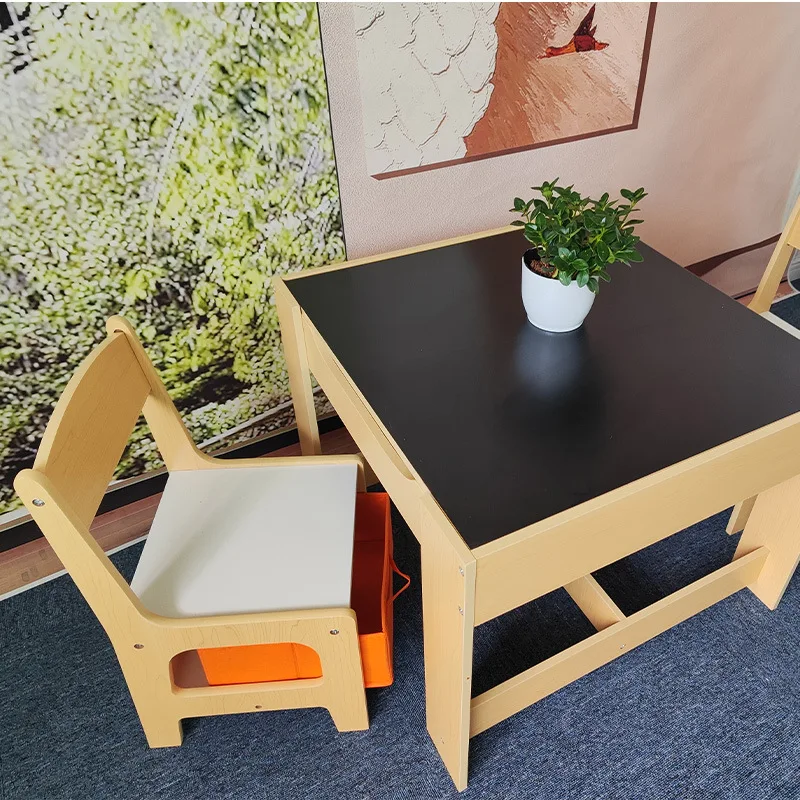 

Children's Writing Home Solid Wood Learning Graffiti Double Desk Chair Drawer Art Simple Stool Set