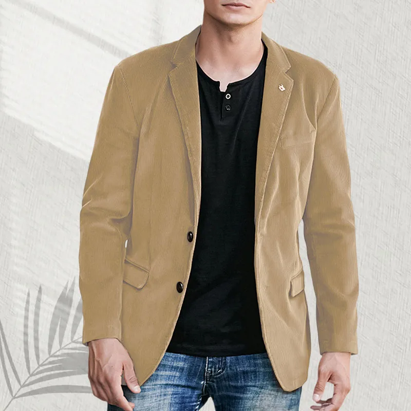 

Retro Men's Suit Coat Corduroy Single Breasted Solid Color Man Jacket Business Banquet Casual Groom's Coat