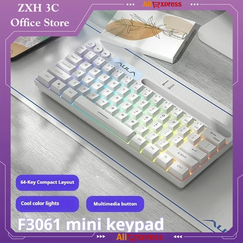 Aula F3061 Wired Keyboard 64 Key Small Portable Rgb Light Effect Electronic Sports Game Office Typing Desktop Laptop Peripheral