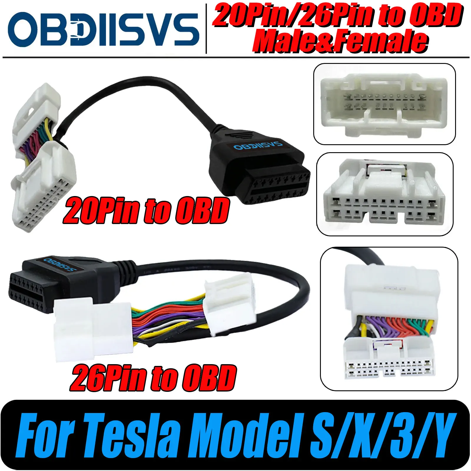 OBD2 Adapter Cable 26Pin For Tesla Model 3/Y OBDII Connector For X431 OBD2 Diagnostic Adapter Cable 20Pin For Tesla Model X/S