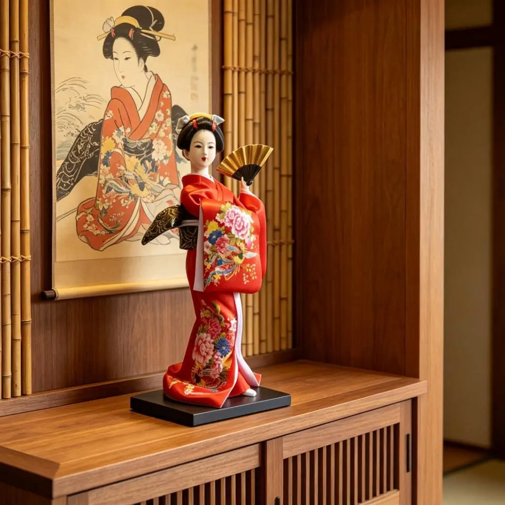 Japanese Miniatures Geisha Figurine Traditional Kimono Statuette for Living Room Table Cabinet Folk Art Craft