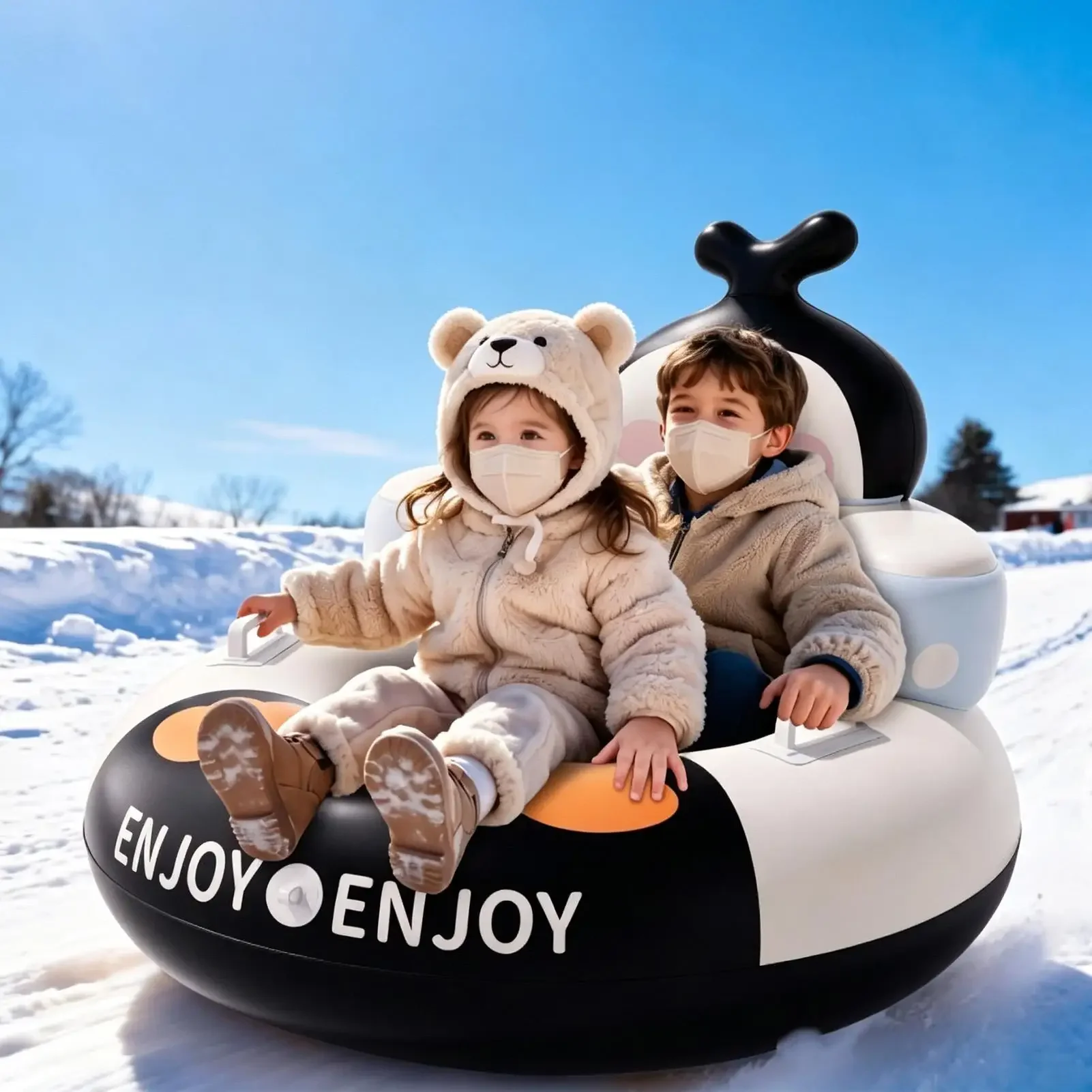 Snow Tubes Sled With Backrest And Handles Inflatable Heavy Duty PVC Snow Sledding Tube For Winter Outdoor Fun Boys Girls adults