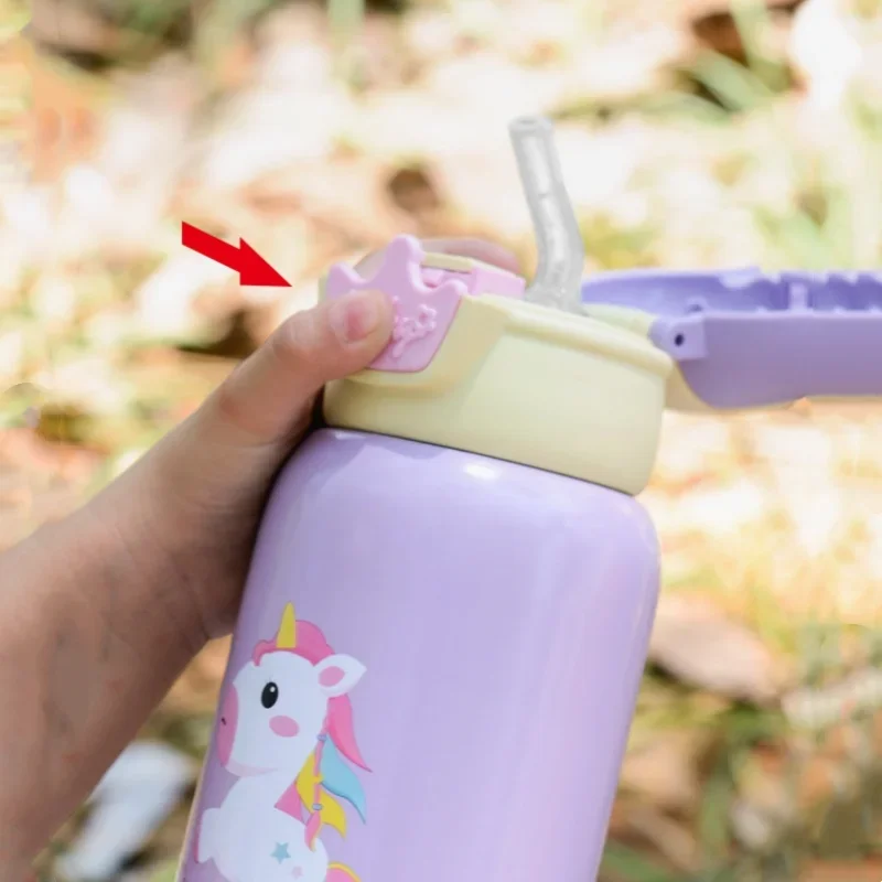 480ml Kids Thermos Bottle Cute Children's Thermal Water Bottle with Straw Stainless Steel Thermos Mug for Kid Portable Water Cup view 5