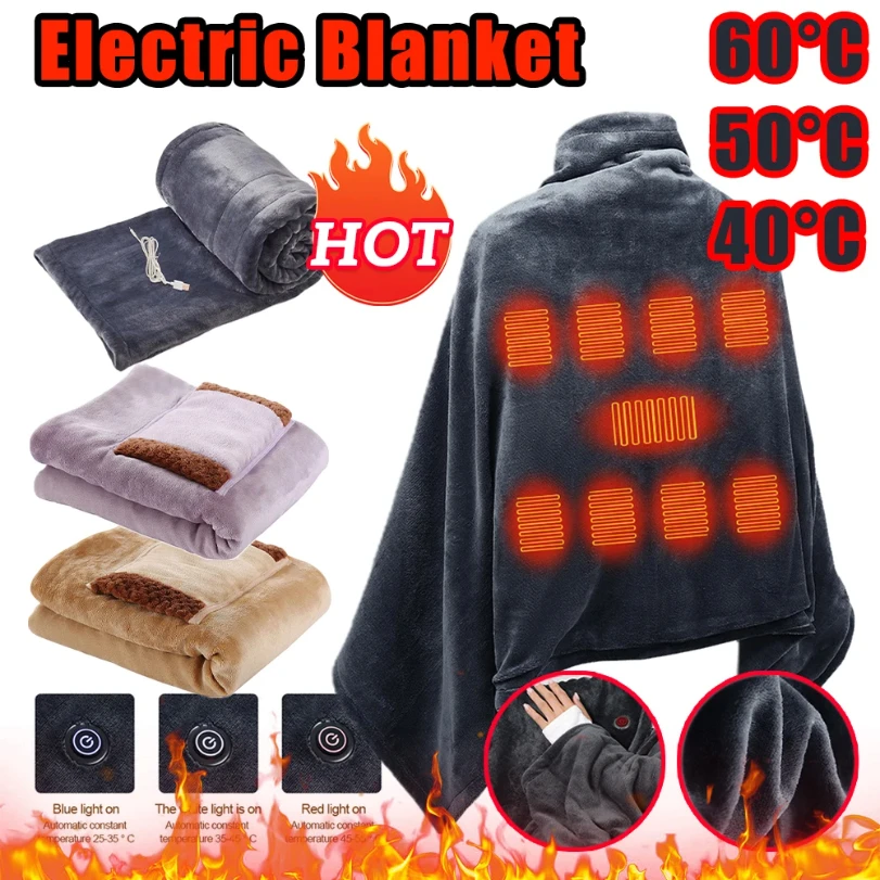 

USB Heated Blanket 3 Heating Level Adjustable Heated Shawl Throw Blanket Coral Velvet Fast Heating Leg Blanket for Home & Office