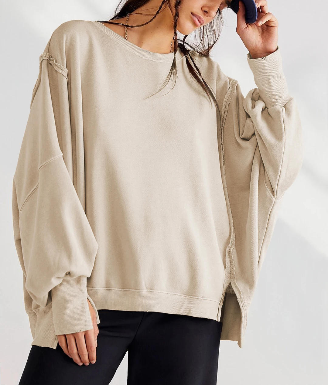 Fashion Streetwear Sweatshirts Women American style Long Sleeve Round Neck Patchwork Hoodies Casual Loose Basic Pullovers Winter