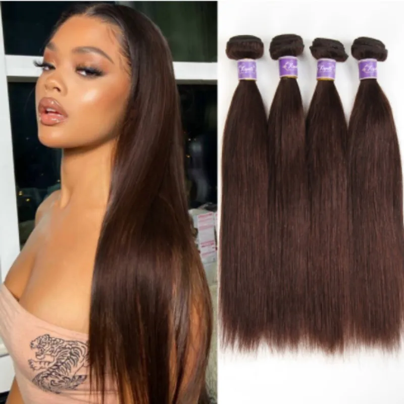 100% Human Hair  Natural Remy Hair Extensions  For Woman 4 Brown Brazilian Straight Human Hair Bundles  1/2/3pcs Raw Hair