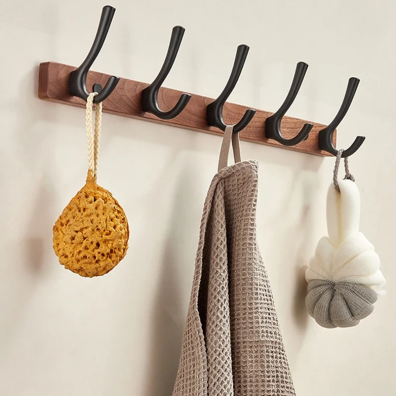 Bathroom Hooks Wood Aluminum Alloy Wall Mounted Hanger Hooks for Home Coat Hanger Storage in Hallway