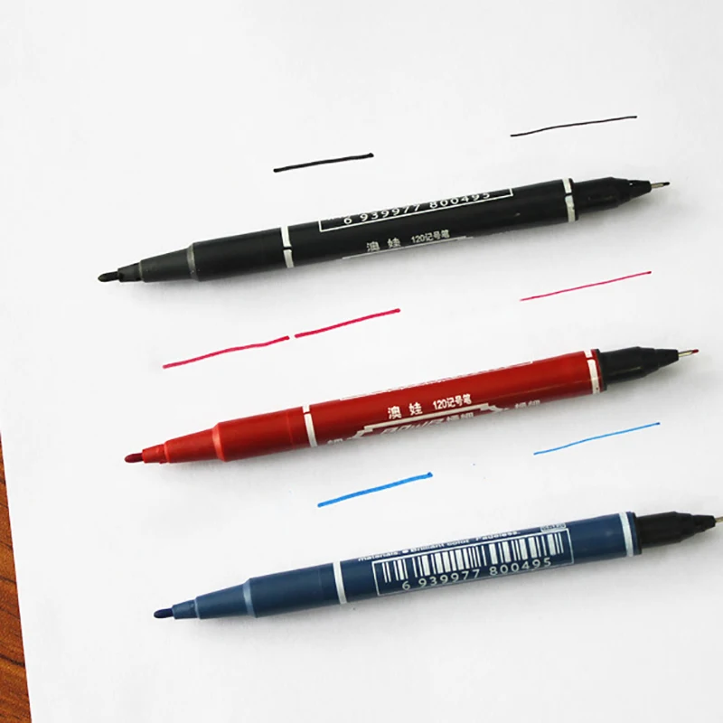 Aowa-rotulador pequeño de doble cabeza para niños, bolígrafo de dibujo para estudiantes, papelería artística, color negro