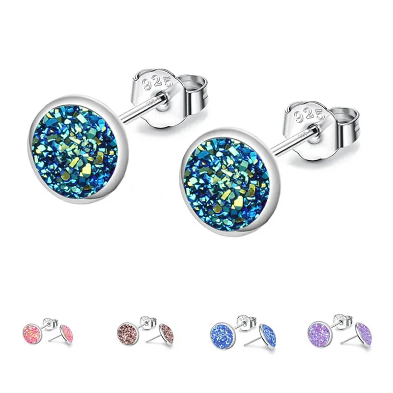 Women's Simple Korean Fashion Stud Earrings Silver Color 2024 Trend Round Button Rhinestone Piercing Ears Jewelry for Women